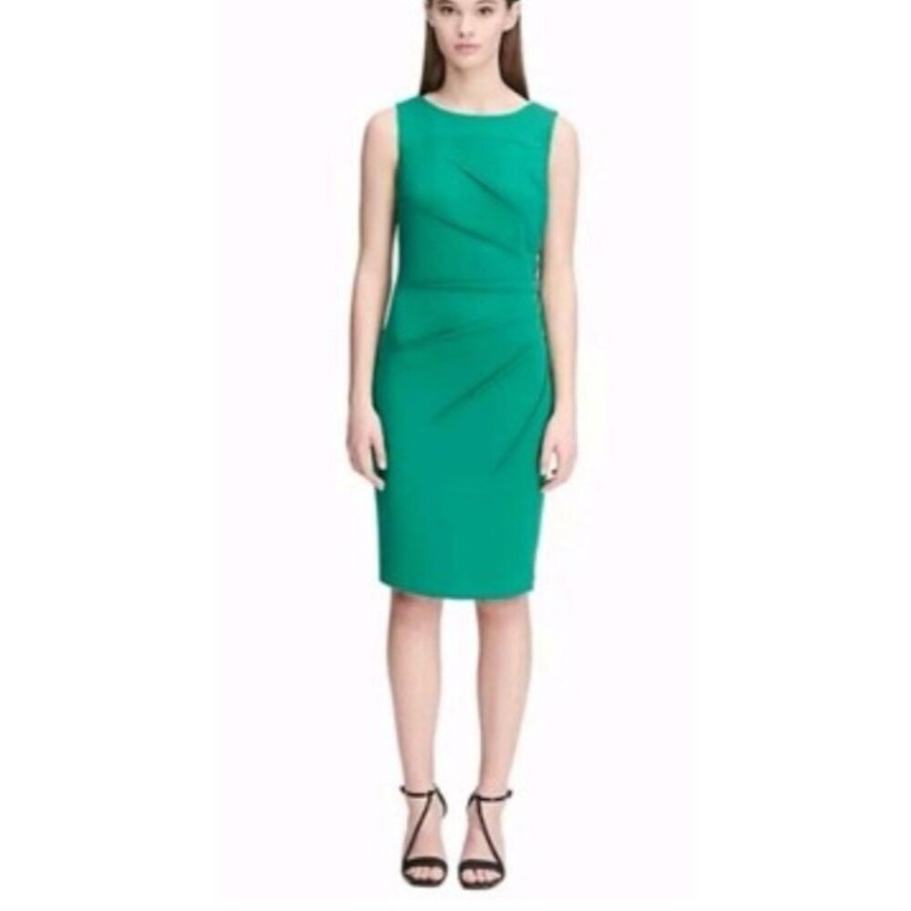 Calvin Klein Sheath Dress 6 Green Starburst Stretch Sleeveless Career